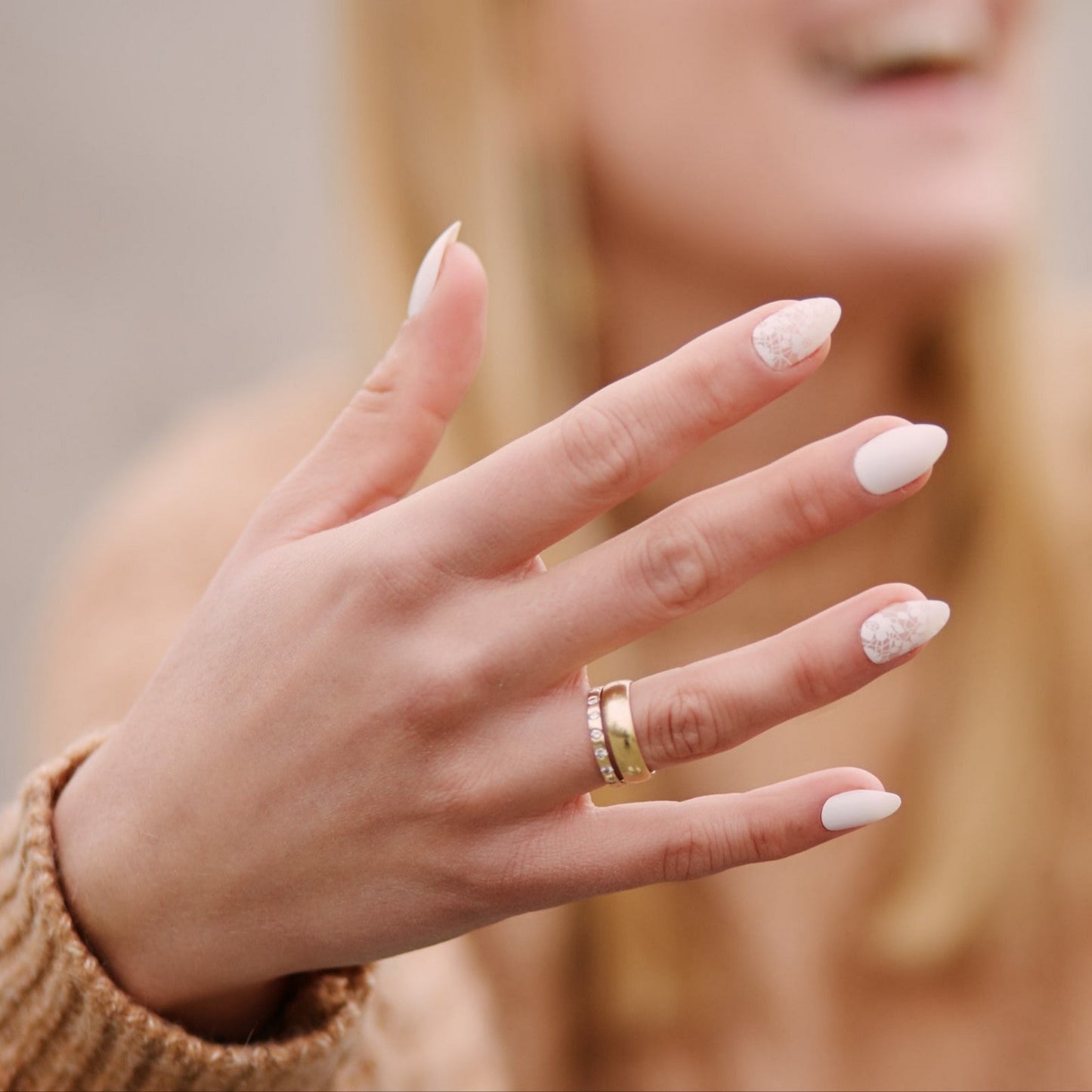 Press On Nägel Weiß Blume Muster